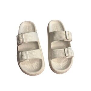 J/Slides Beach Slides Eva Double Buckle Sandals White Size 9M Cloud Comfort NIB